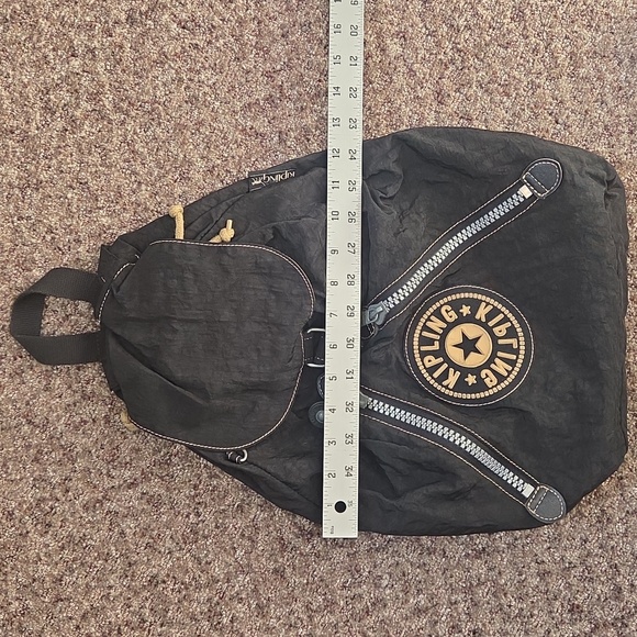 Kipling Vintage 90s Keeper Backpack Large Black Drawstring Buckle Zippers - Picture 11 of 11